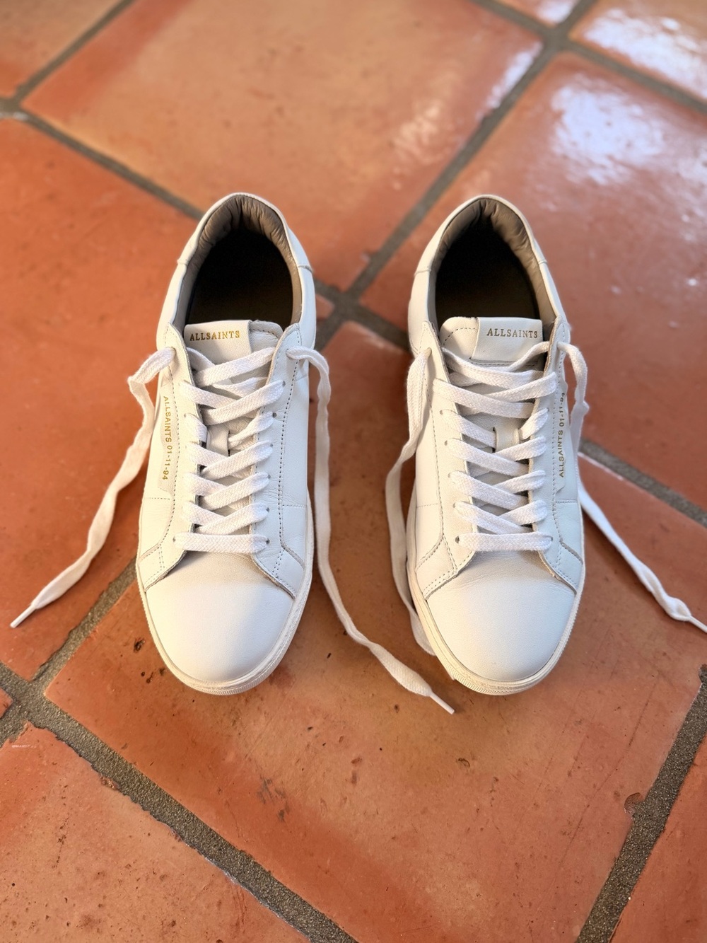 AllSaints White Leather Lace-Up Sneakers